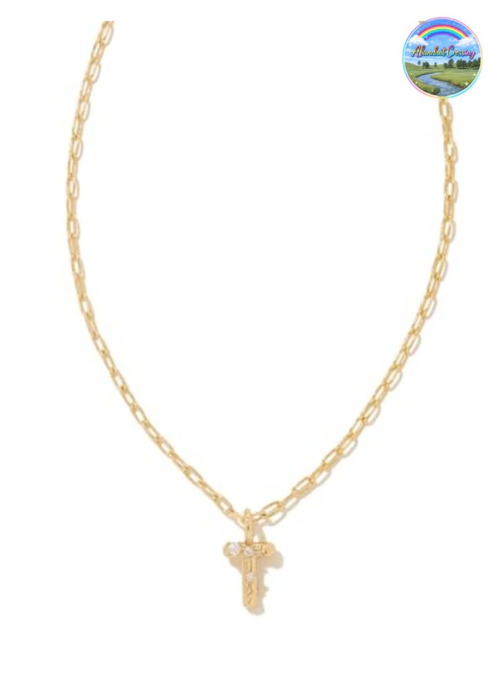 Kendra Scott Crystal Letter T Pendant Necklace Gold Plated 16" Chain CZ